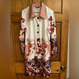 Floral Long Coat with Pink Collar